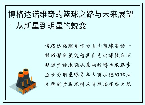 博格达诺维奇的篮球之路与未来展望：从新星到明星的蜕变